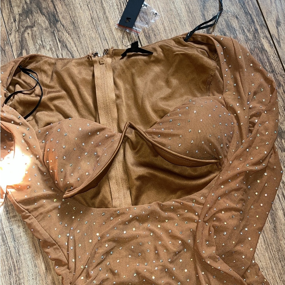 Brown Rhinestone Midi Dress